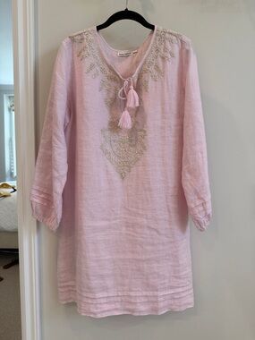 Roller Rabbit Light Pink Embroidered Tassel Tunic Dress